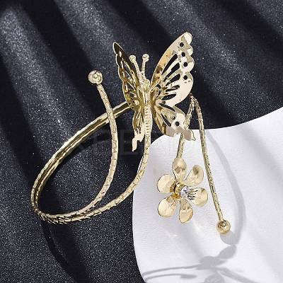 Flower & Butterfly Alloy Arm Cuff Bangles for Girl Women LS-AJEW-A063-01F-G-1