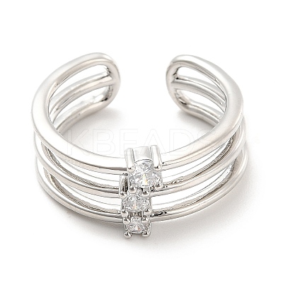 Clear Cubic Zirconia Triple Line Open Cuff Ring RJEW-E064-10P-1