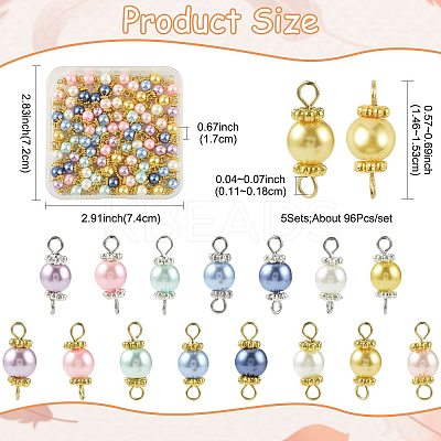 96Pcs 8 Styles Glass Pearl Connector Charms PALLOY-FS00065-1