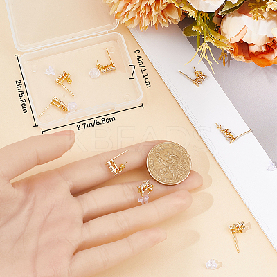 10Pcs Brass Glass Rhinestone Stud Earring Findings KK-BBC0009-24-1
