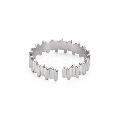 Non-Tarnish 304 Stainless Steel Stripe Open Cuff Ring for Women RJEW-S405-233P-1