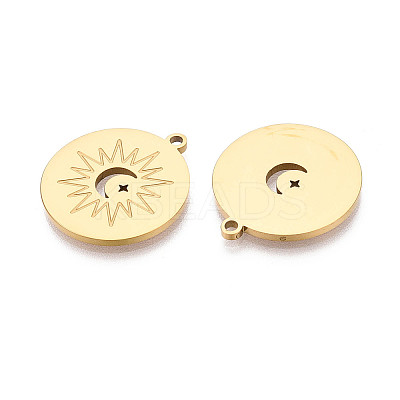 304 Stainless Steel Flat Round with Moon & Sun Pendants STAS-T073-06G-1
