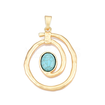 Rack Plating Alloy Pave Imitation Turquoise Resin Big Pendants FIND-N005-41G-1