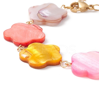Natural Shell Flower Link Chain Bracelet BJEW-C015-09G-1