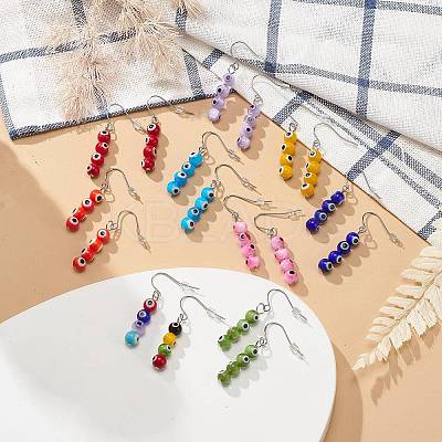 9 Pairs 9 Color Lampwork Evil Eye Round Beaded Dangle Earrings EJEW-JE05088-1