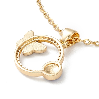 Clear Cubic Zirconia Ring with Evil Eye and Butterfly Pendant Necklace NJEW-O125-54G-1