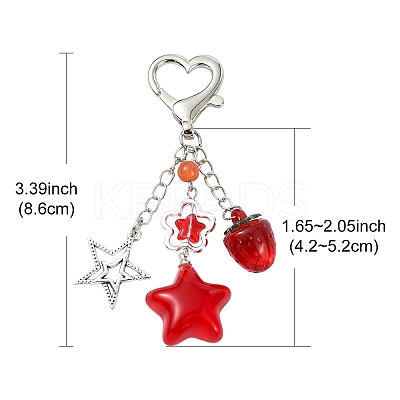 Strawberry and Star Acrylic & Glass Pendant Decoration HJEW-YW00040-01-1