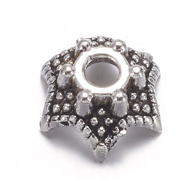 6-Petal Flower Tibetan Silver Bead Caps AA188-1