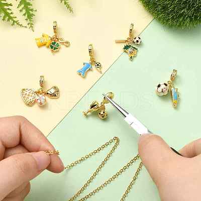 6Pcs 6 Styles Brass Enamel European Dangle Charms KK-CJ0003-95-1