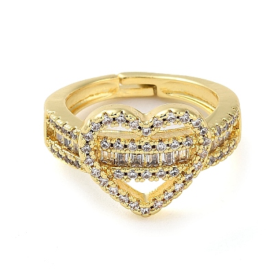 Rack Plating Brass Micro Pave Cubic Zirconia Open Cuff Rings RJEW-K266-08A-G-1