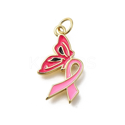 October Breast Cancer Pink Awareness Ribbon Brass Enamel Pendants LS-KK-S517-04E-G-1