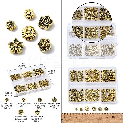 120Pcs 6 Styles Tibetan Style Alloy Beads TIBEB-YW0001-30-1