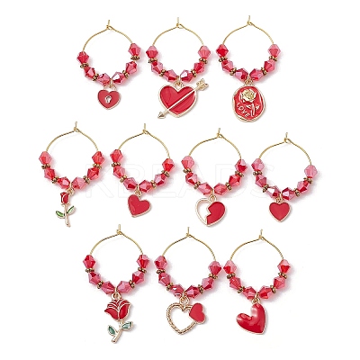 Valentine's Day Alloy Enamel Pendants Wine Glass Charms Sets AJEW-JO00223-1