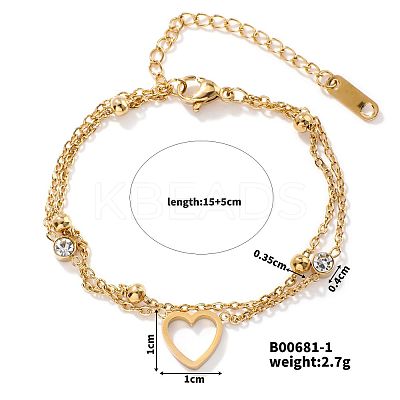 Exquisite Stainless Steel Crystal Rhinestone 2-Strand Sweetheart Link Women's Bracelets BK9888-1-1
