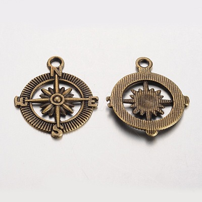 Compass Tibetan Style Alloy Pendants PALLOY-K110-25AB-NR-1