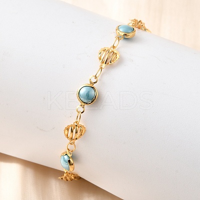 304 Stainless Steel Glass Link Bracelets for Women BJEW-V010-02G-1