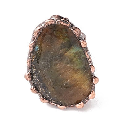 Natural Labradorite Irregular Nugget Open Cuff Ring RJEW-I082-06R-1