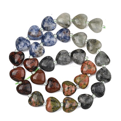 Gradient Color Natural Labradorite & Mahogany Obsidian & Blue Spot Jasper & Unakite Beads Strands G-B185-A14-1