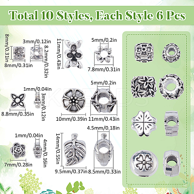 60Pcs 10 Styles Tibetan Style Alloy European Beads FIND-SC0008-88-1