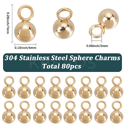 80Pcs 304 Stainless Steel Sphere Charms STAS-SC0010-03G-1