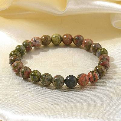 Natural Unakite Bead Stretch Bracelets X-BJEW-K212-B-006-1