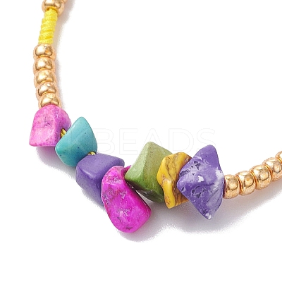 Dyed Synthetic Turquoise Chip & MIYUKI Round Rocailles Beads Braided Bead Bracelets BJEW-MZ00252-02-1