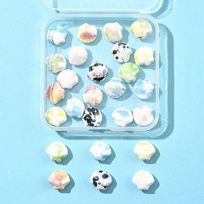 26Pcs 6 Colors Shell Shape Glazed Porcelain Beads PORC-FS0001-35-1