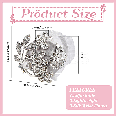 Silk Cloth & Zinc Alloy Crystal Rhinestone Wrist Corsage AJEW-WH0314-928-1