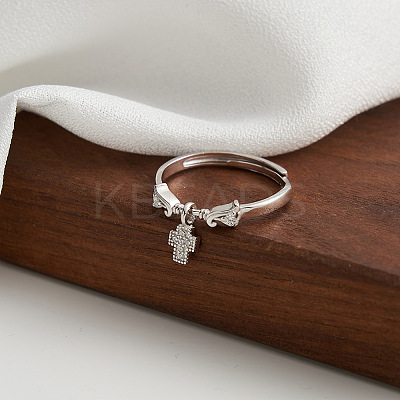 Rhodium Plated 925 Sterling Silver Adjustable Rings for Women STER-P065-24P-1