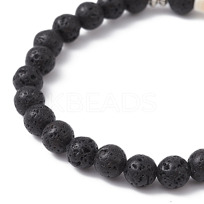 Cross Synthetic Turquoise & Natural Howlite & Lava Rock Beaded Stretch Bracelet BJEW-JB09765-02-1