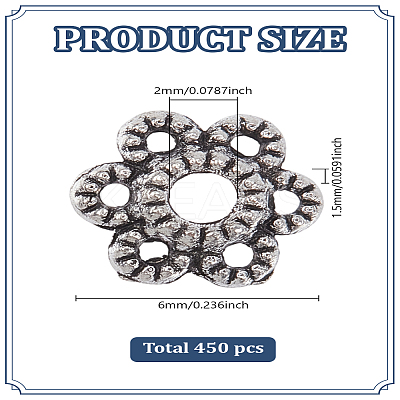 450Pcs 6-Petal Tibetan Style Alloy Hollow Flower Bead Caps TIBE-LP0001-02-1