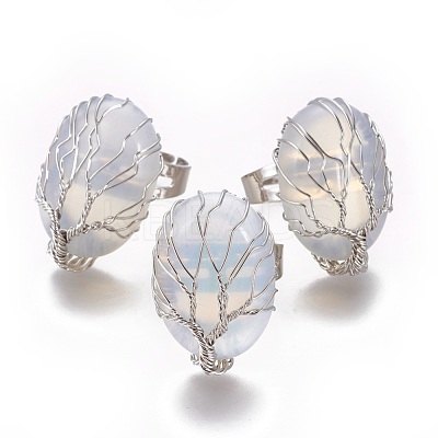 Adjustable Opalite Finger Rings RJEW-L090-B01-1