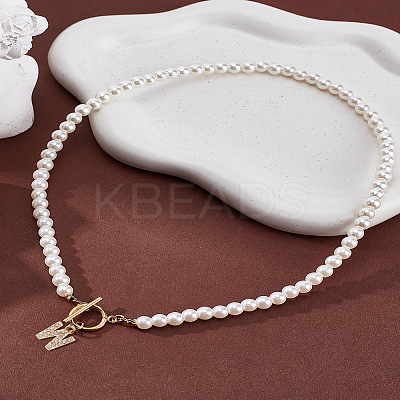 1Pc Brass Clear Cubic Zirconia Letter Pendant Necklaces NJEW-LP0001-32W-1
