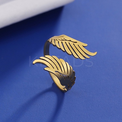 304 Stainless Steel Double Wing Open Cuff Ring RJEW-F149-01G-1