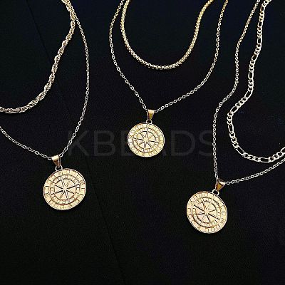 Compass Alloy Double Layer Pendant Necklaces for Women WH-WG93E93-01-1