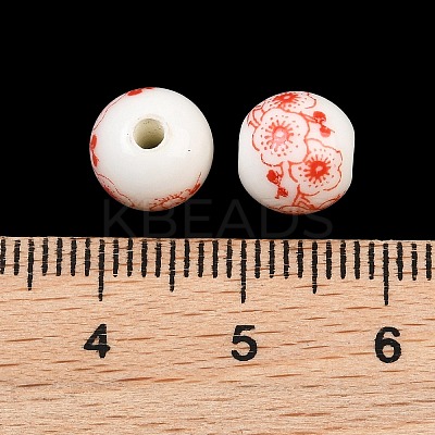 Floral Printed Porcelain Beads PORC-Q202-8mm-1-1