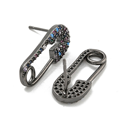 Rack Plating Brass Micro Pave Clear Cubic Zirconia Stud Earring EJEW-C102-03EB-1