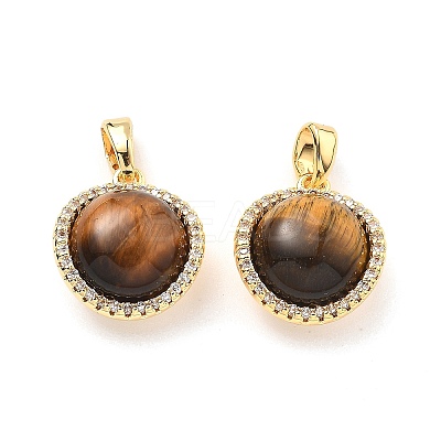 Brass Tiger Eye Round Ball Pendants KK-B129-12G-1