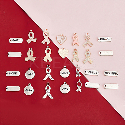 140pcs 14 style Awareness Ribbon Theme Zinc Alloy Pendants FIND-PH0018-24-1