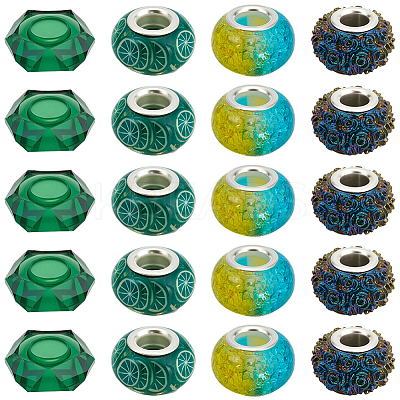90Pcs 15 Styles Green Series Large Hole Resin European Beads OPDL-SP0001-02-1