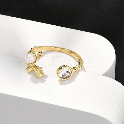 Dolphin Brass Micro Pave Cubic Zirconia Cuff Rings for Women RJEW-K240-10G-1