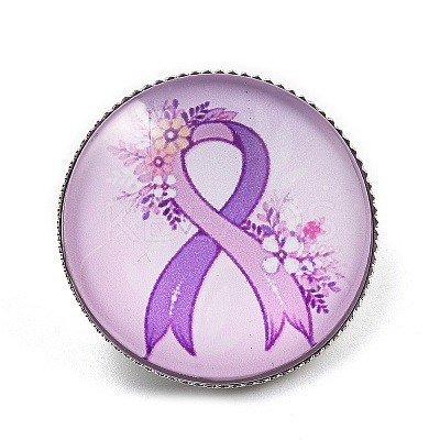 Breast Cancer Awareness Ribbon Glass Brooches LS-JEWB-L019-01H-1