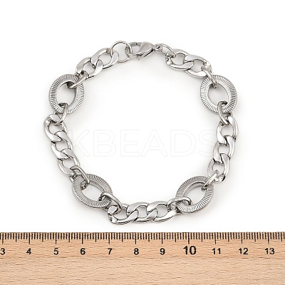 201 Stainless Steel Textured Oval Link Chain Bracelets for Women BJEW-B143-04P-1