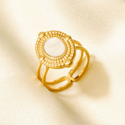304 Stainless Steel with Natural Shell Cuff Open Rings for Women AL0644-3-1