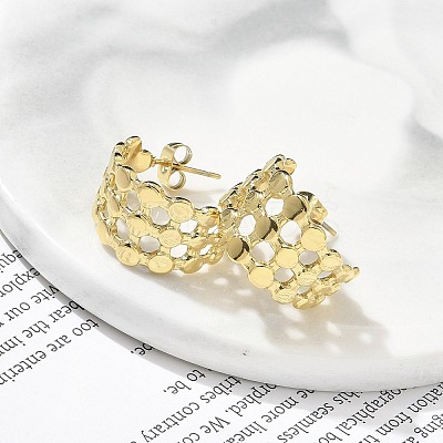 Ion Plating(IP) 304 Stainless Steel C-Shaped Stud Earrings for Women EJEW-A119-15G-1