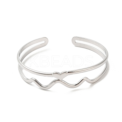 Non-Tarnish 304 Stainless Steel Heart Wave Cuff Bangles BJEW-L682-028P-1