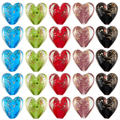 30Pcs 5 Colors Luminous Handmade Gold Sand Lampwork Beads FOIL-PA0001-03-1