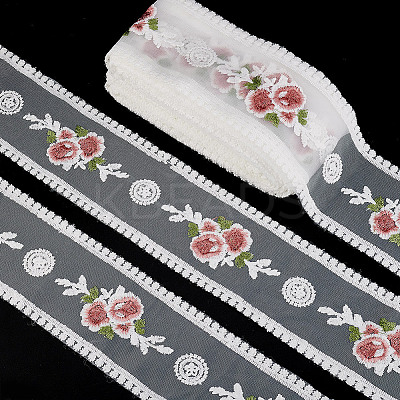 15 Yards Polyester Embroidery Flower Mesh Ribbon SRIB-GA0001-11A-1