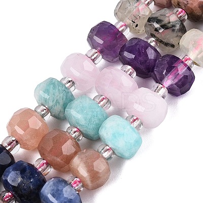 Natural Sodalite & Rhodonite & Prehnite & Amethyst & Rose Quartz & Flower Amazonite & Sunstone Beads Strands G-Q614-03A-01-1