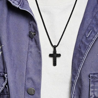 304 Stainless Steel Woven Religion Cross Pendant Necklaces for Men WGB9EFB-01-1